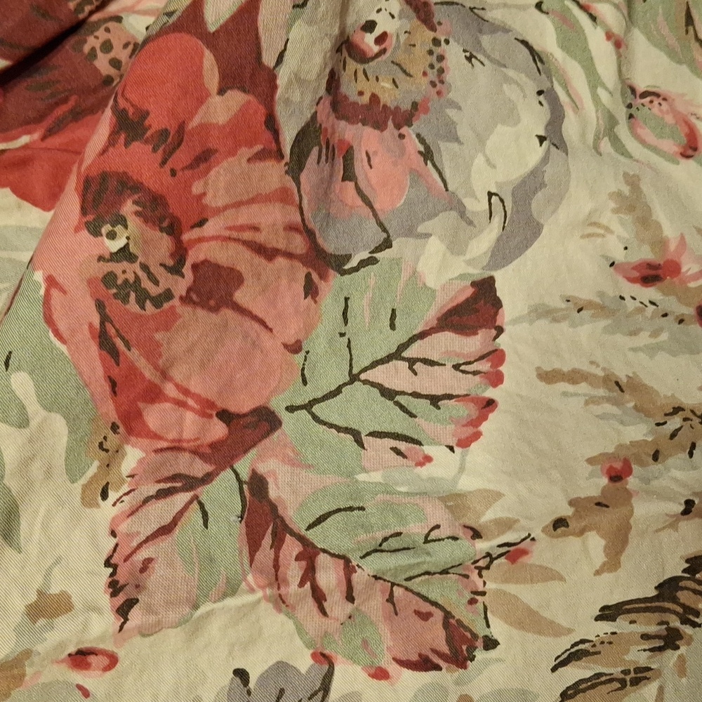 Ralph Lauren Floral Cotton Panel in Pink and Green Queen Bedskirt
